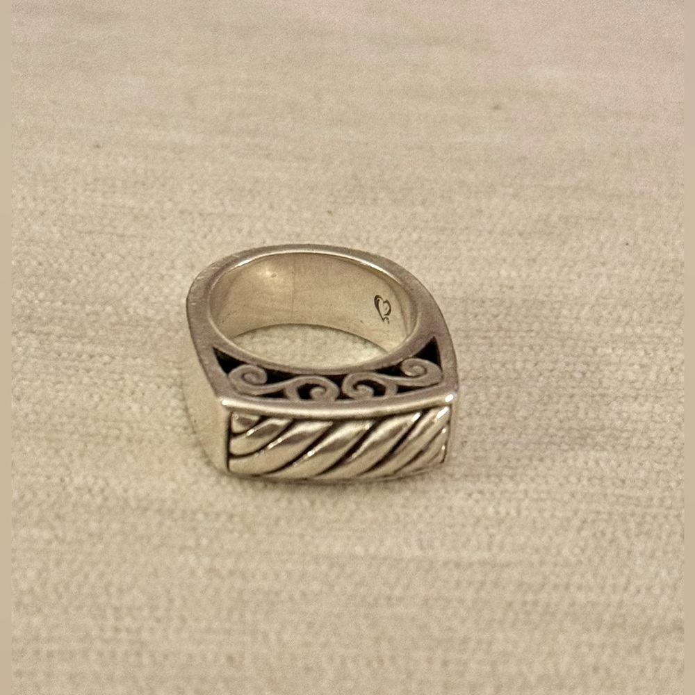 Brighton Silver-Tone Square Scroll & Rope Detail Ring size 6